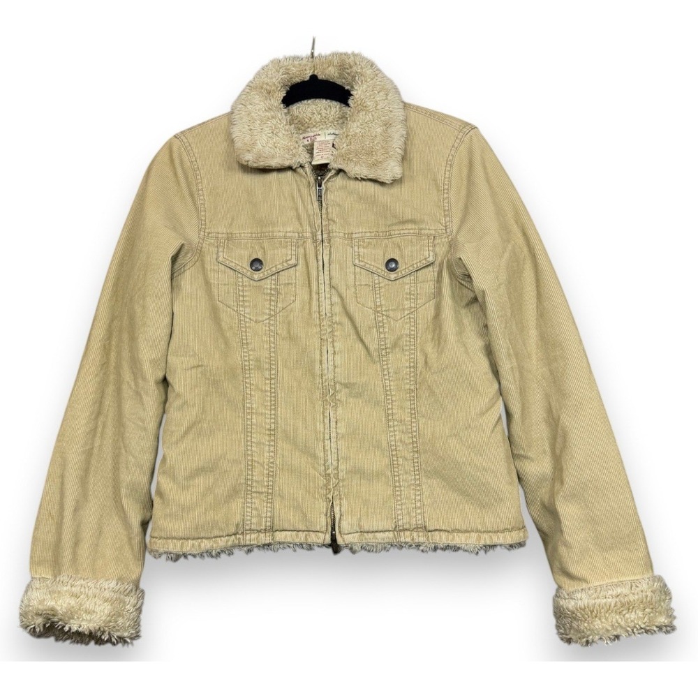 Abercrombie & Fitch Jacket Womens M Tan Corduroy Sherpa Lined Vintage Y2K Zip Up